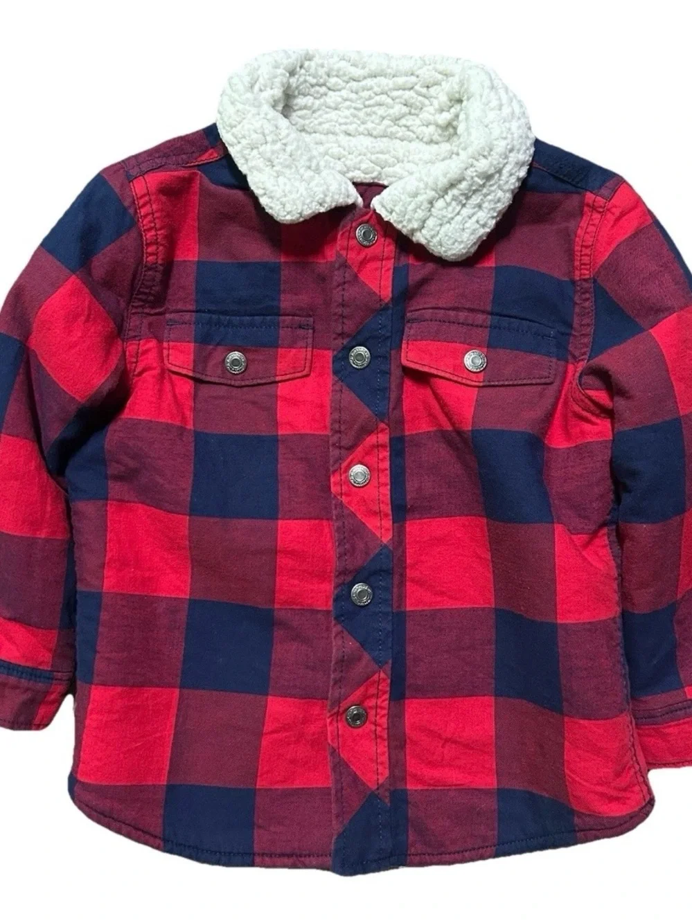 Toddler Baby Gap Red Blue Plaid Sherpa Lined Flannel Size 3T